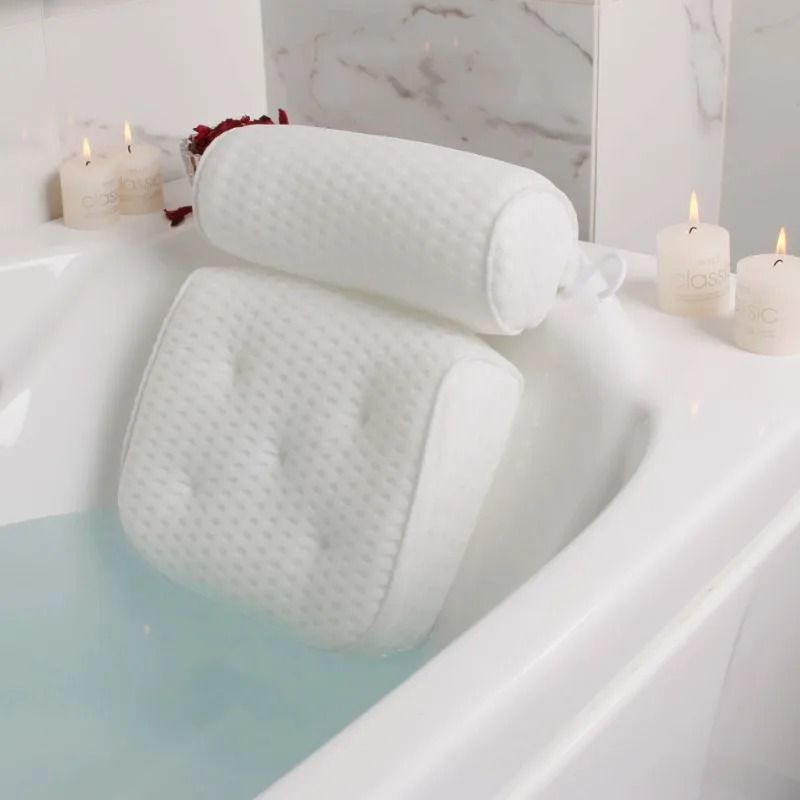 Memory Foam Bath Pillow With Non Slip Suction Cups For Neck Head And Back Support 0