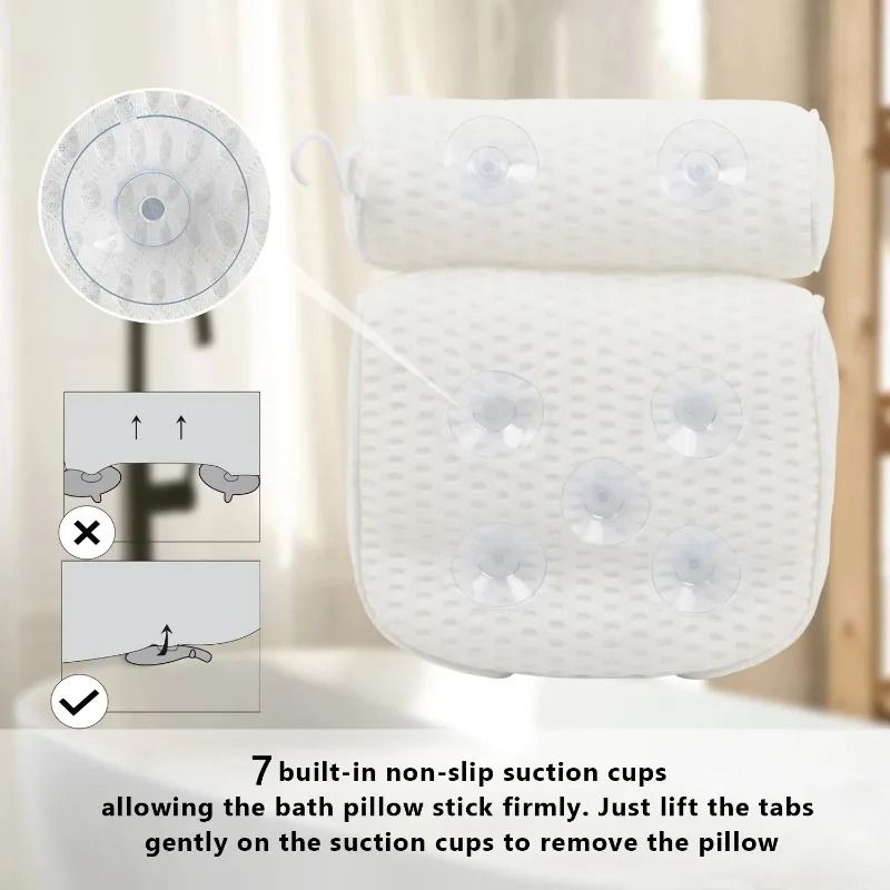 Memory Foam Bath Pillow With Non Slip Suction Cups For Neck Head And Back Support 1