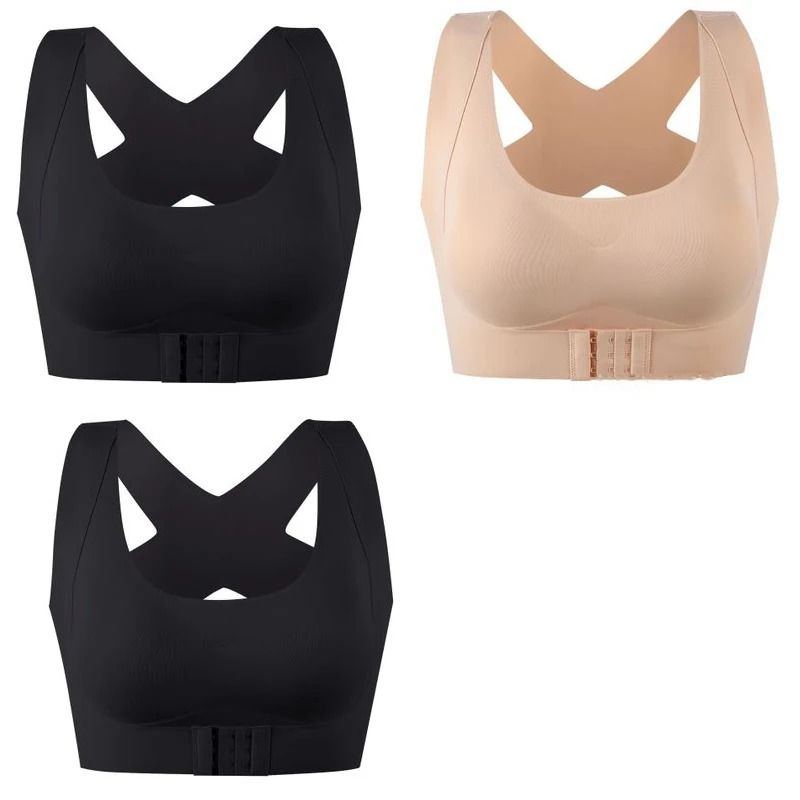 Womens Push Up Bra Posture Corrector Bralette With Front Closure And Cross Back Support 11