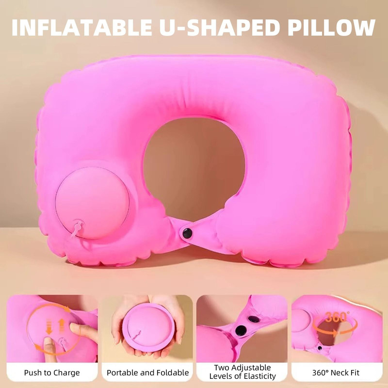 Inflatable U Shaped Travel Neck Pillow Soft Flocking Material 7