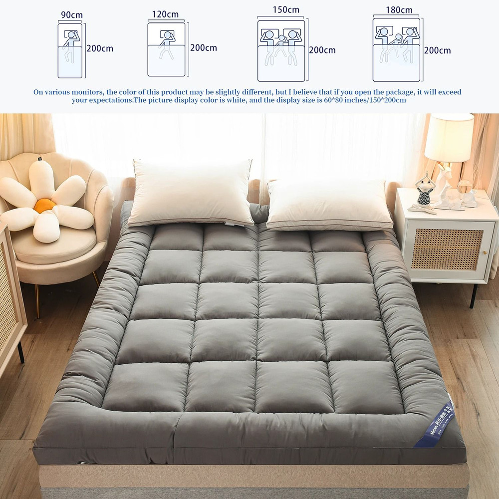 Queen Extra Thick Mattress Topper With 1000 GSM 7D Fiber Fill And Elastic Deep Pocket Design For Bo 2