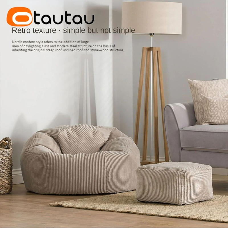 OTAUTAU Flannel Velvet Bean Bag Chair Cover NoFiller Floor Pouf Ottoman Chair Sac 2
