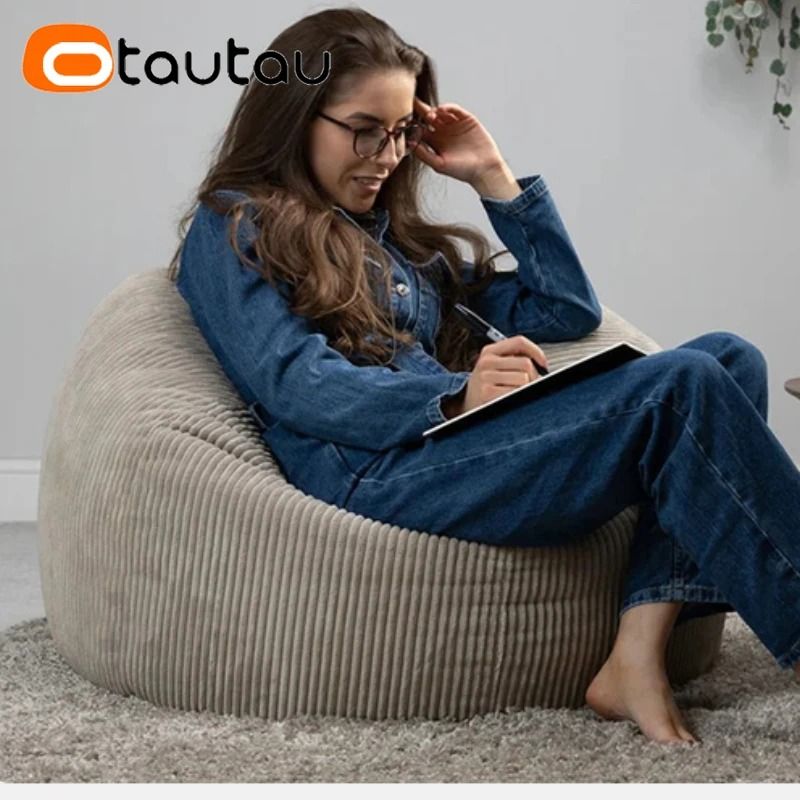 OTAUTAU Flannel Velvet Bean Bag Chair Cover NoFiller Floor Pouf Ottoman Chair Sac 4