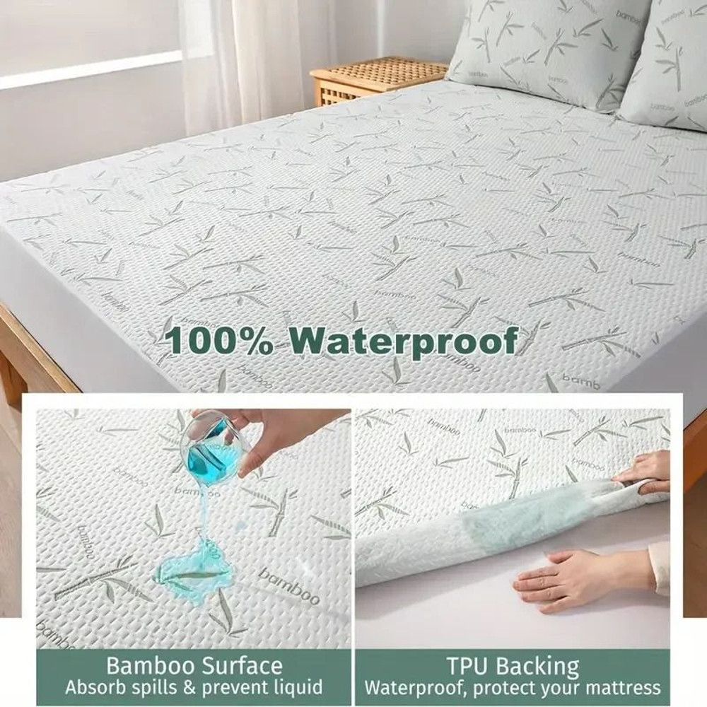 Bamboo Cooling Mattress Protector Fitted Sheet With 3D Air Fabric 1