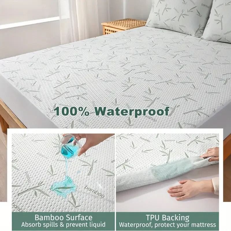 Bamboo Cooling Mattress Protector Fitted Sheet With 3D Air Fabric 1