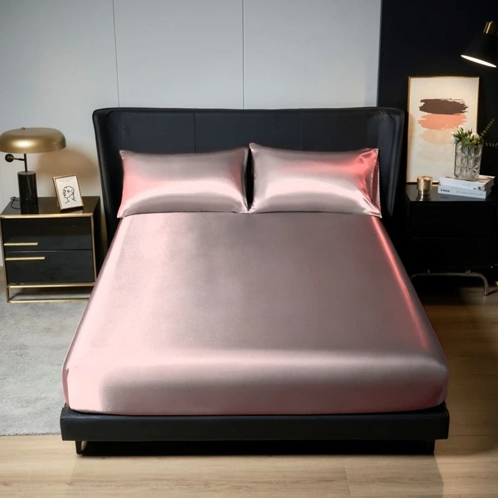 Kuup Satin 3 Piece Bedding Set Polyester Fitted Sheet Pillowcases 11