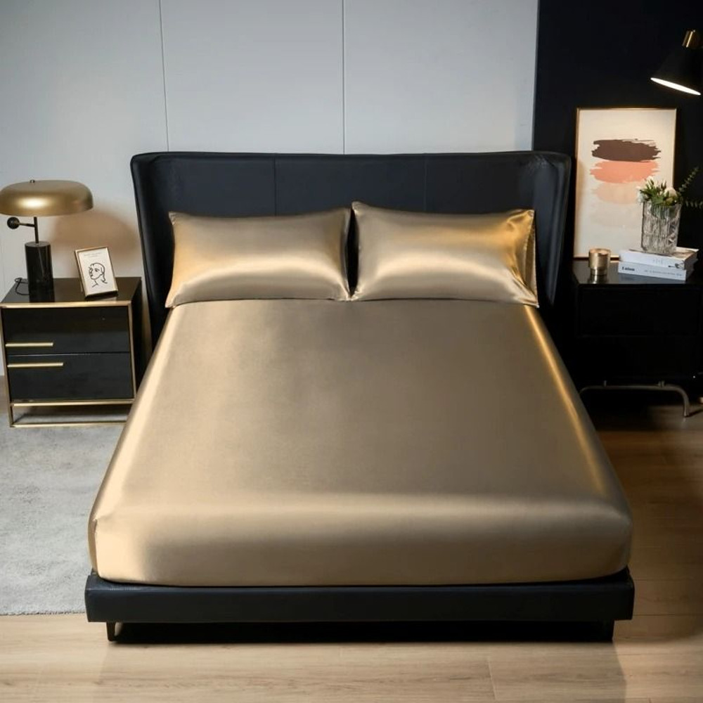 Kuup Satin 3 Piece Bedding Set Polyester Fitted Sheet Pillowcases 8