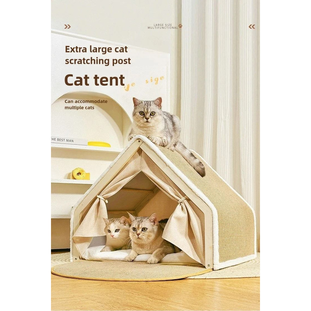 Cat Nest Semi Enclosed Winter Warm Cat House With Sisal Scratching Surface 0
