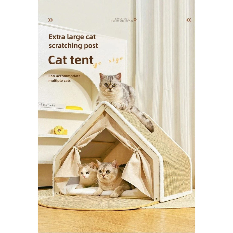 Cat Nest Semi Enclosed Winter Warm Cat House With Sisal Scratching Surface 0