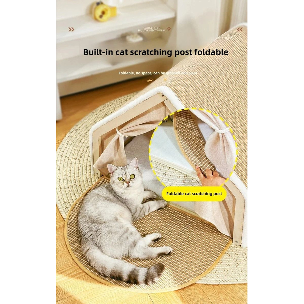 Cat Nest Semi Enclosed Winter Warm Cat House With Sisal Scratching Surface 1