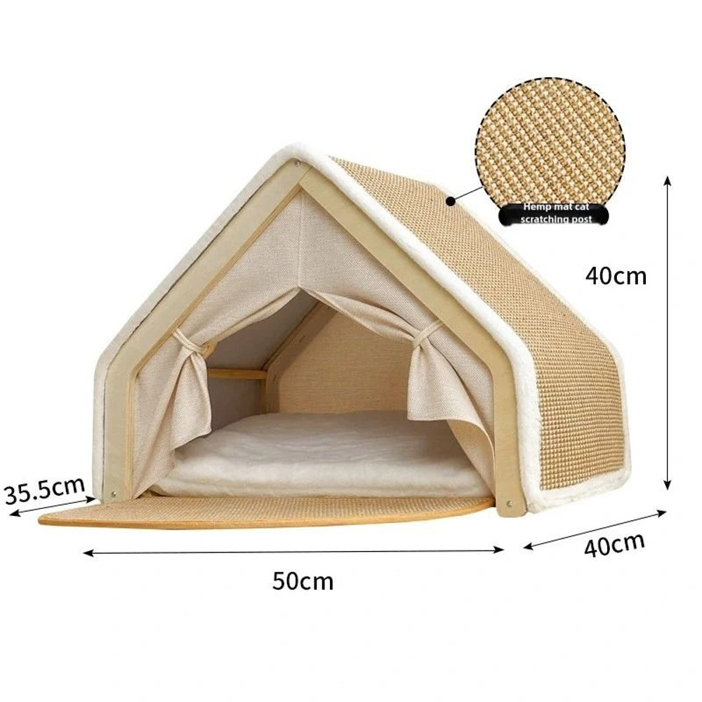 Cat Nest Semi Enclosed Winter Warm Cat House With Sisal Scratching Surface 5