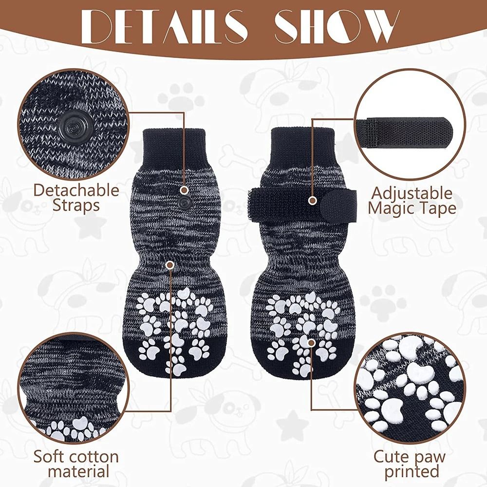 Non Slip Dog Socks With Adjustable Strap Pet Shoes For Indoor And Outdoor Paw Protection 1