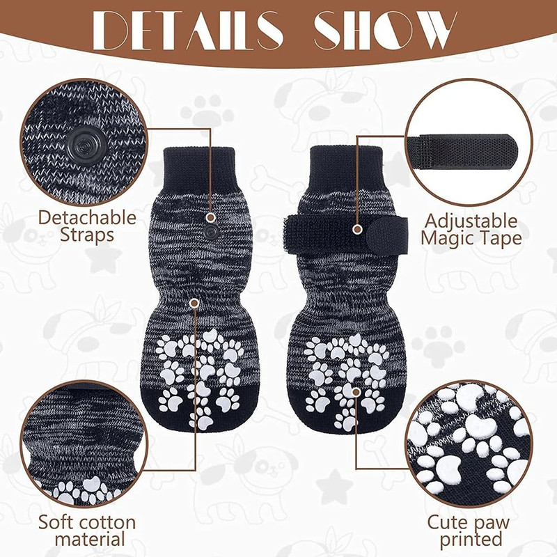 Non Slip Dog Socks With Adjustable Strap Pet Shoes For Indoor And Outdoor Paw Protection 1