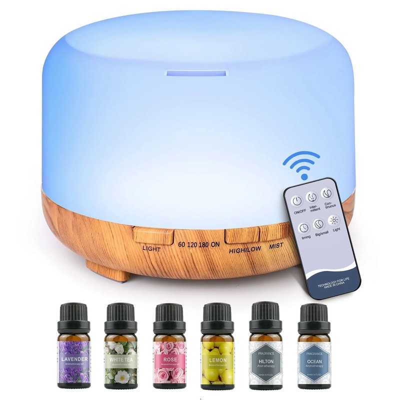 500ML Aromatherapy Oil Diffuser With 6 Essential Oils Set 1