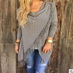 women mid length oversized fringe t shirt casual diagonal pattern top