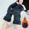 Women Winter High Waist Flare Denim Pants Warm Fleece Lined Retro Slim Fit 0