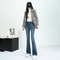 Women Winter High Waist Flare Denim Pants Warm Fleece Lined Retro Slim Fit 3