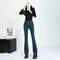 Women Winter High Waist Flare Denim Pants Warm Fleece Lined Retro Slim Fit 4