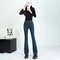 Women Winter High Waist Flare Denim Pants Warm Fleece Lined Retro Slim Fit 4