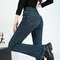 Women Winter High Waist Flare Denim Pants Warm Fleece Lined Retro Slim Fit 5