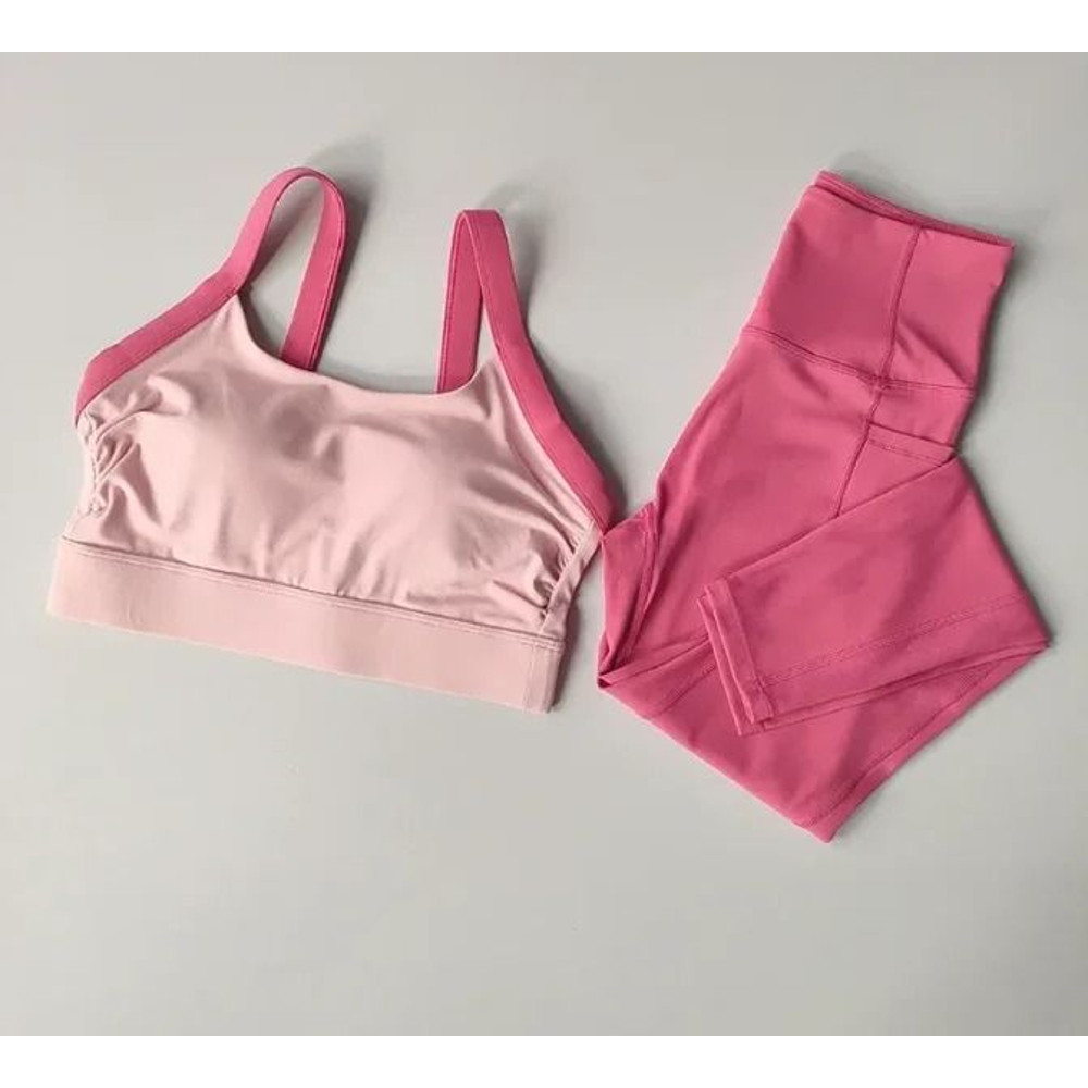 High Intensity Color Block Cross Back Yoga Bra And High Waist Hip Lifting Leggings Set 9