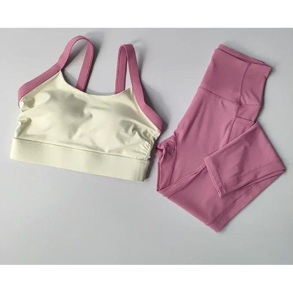 High Intensity Color Block Cross Back Yoga Bra And High Waist Hip Lifting Leggings Set 7