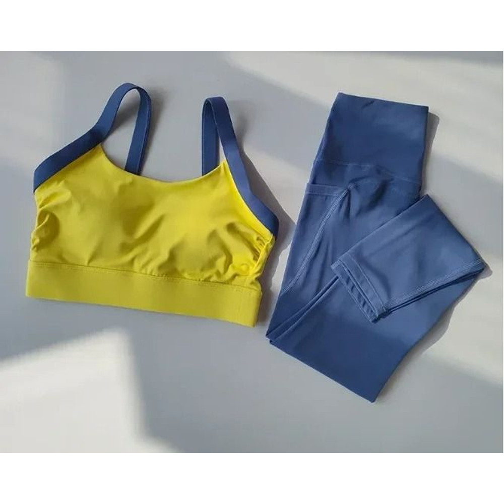 High Intensity Color Block Cross Back Yoga Bra And High Waist Hip Lifting Leggings Set 8