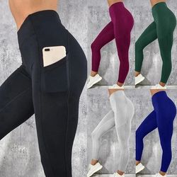 women high waist yoga leggings with pocket stretch butt lifting workout pants