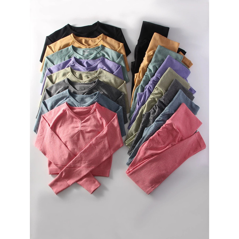 Women Seamless Yoga Sportswear 2 Piece Set With Crop Top And High Waist Leggings 0