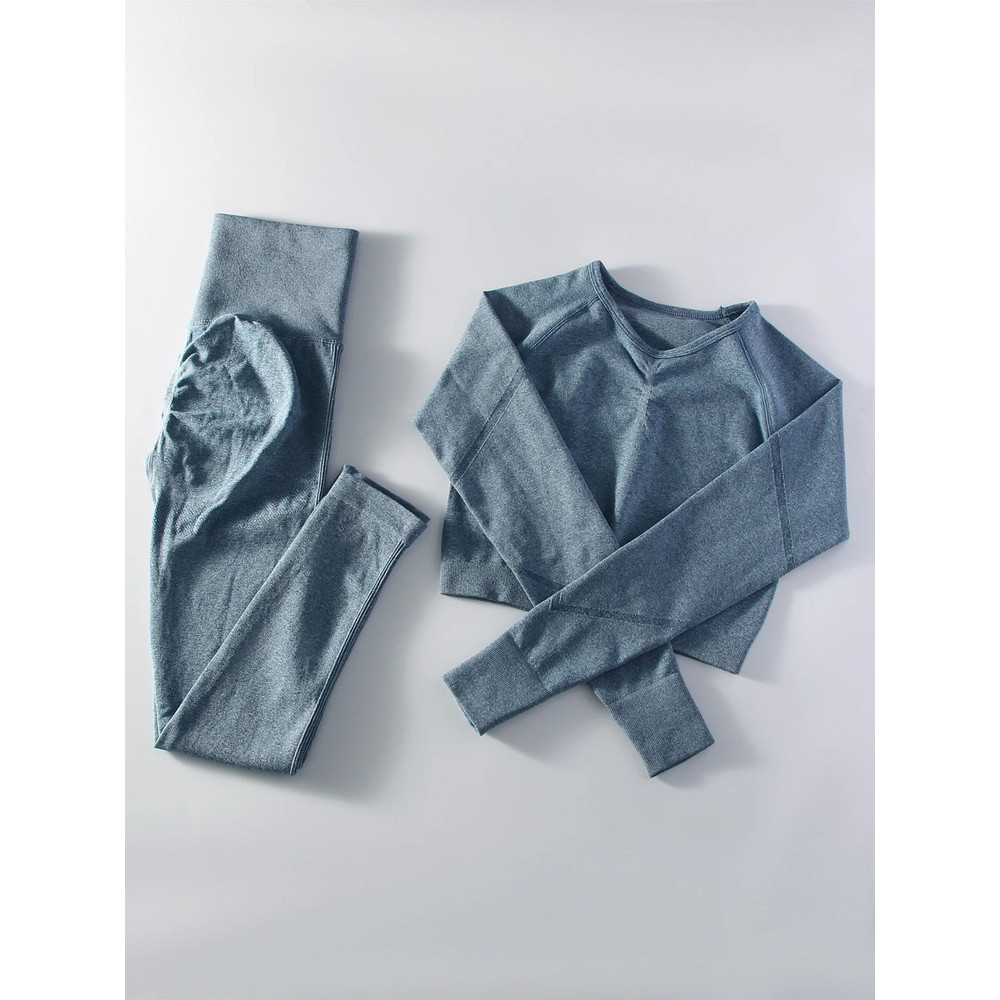 Women Seamless Yoga Sportswear 2 Piece Set With Crop Top And High Waist Leggings 9