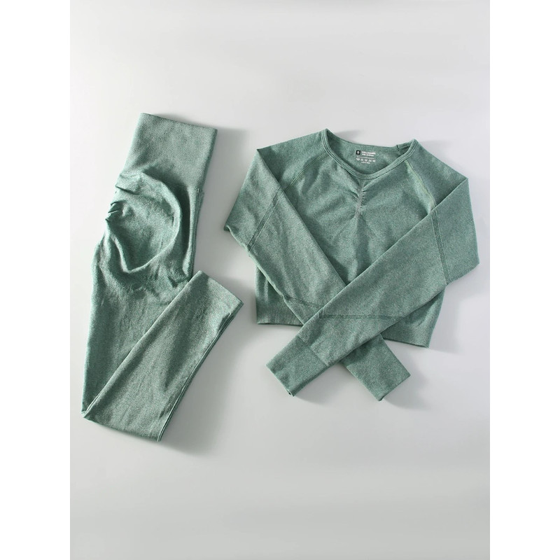 Women Seamless Yoga Sportswear 2 Piece Set With Crop Top And High Waist Leggings 10