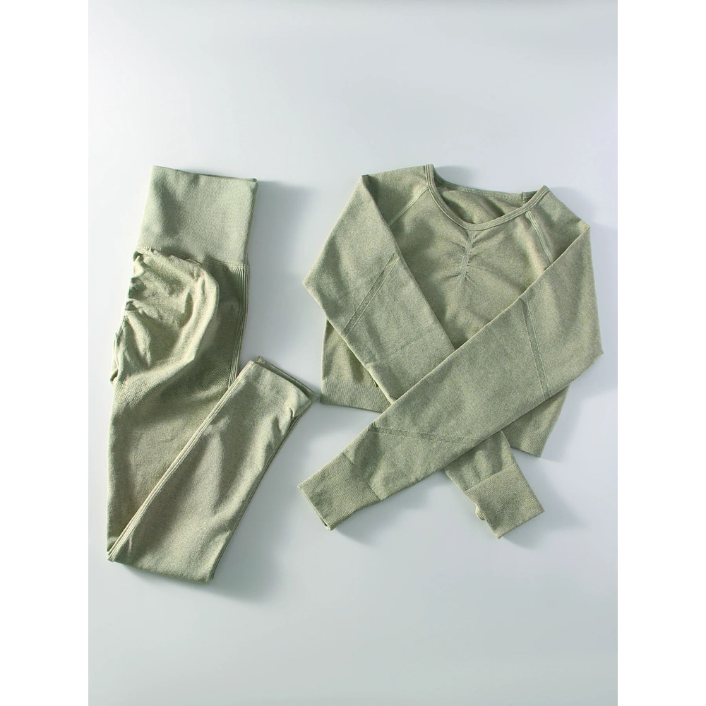 Women Seamless Yoga Sportswear 2 Piece Set With Crop Top And High Waist Leggings 6