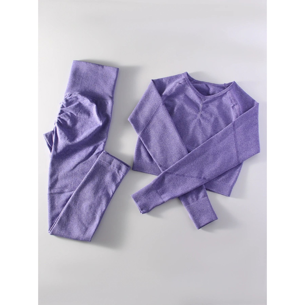 Women Seamless Yoga Sportswear 2 Piece Set With Crop Top And High Waist Leggings 11