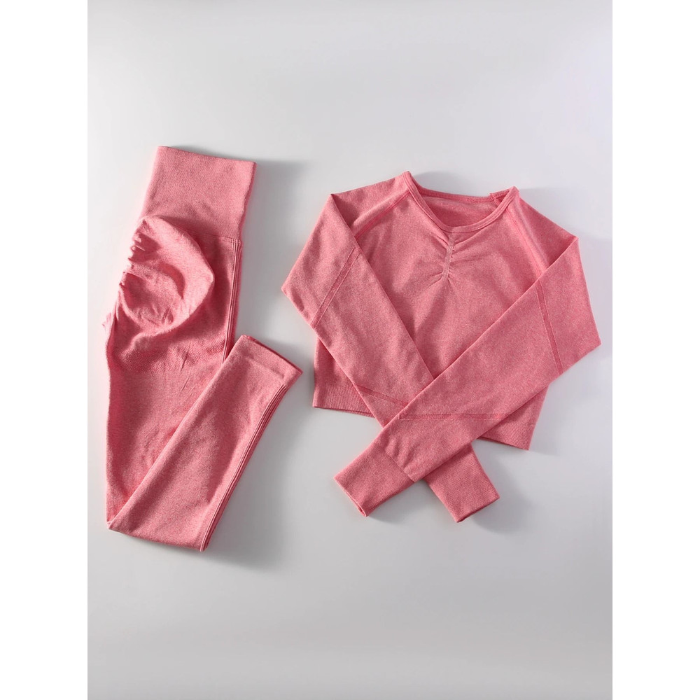 Women Seamless Yoga Sportswear 2 Piece Set With Crop Top And High Waist Leggings 13