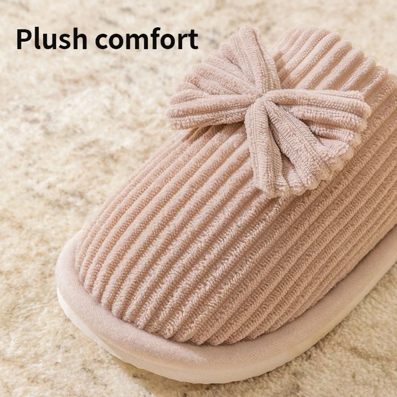 Womens Bow Slippers Soft Warm Indoor Winter Home Shoes With Lightweight Sole 4