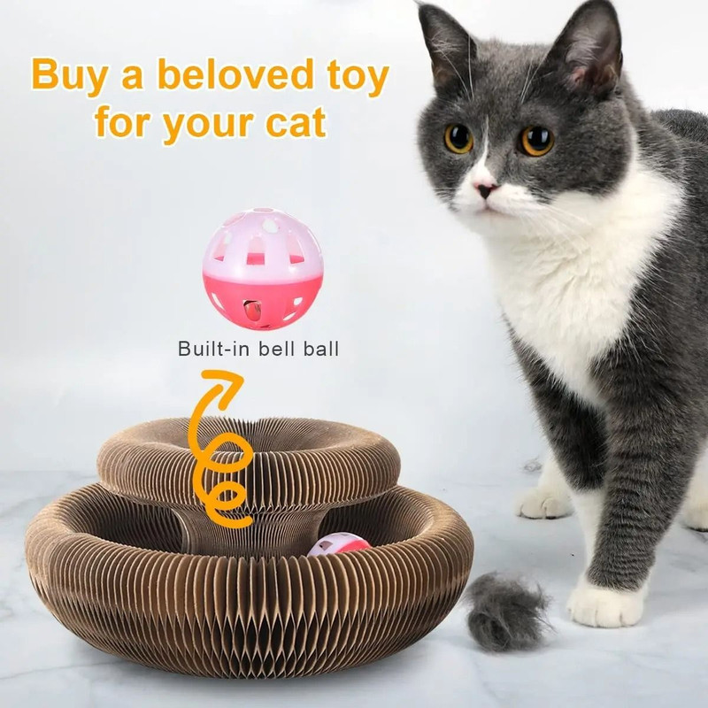 Magic Cat Scratch Round Corrugated Board With Ball Toy For Claw Grinding And Play 2