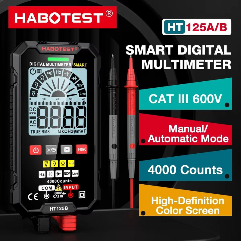 HABOTEST HT125 Smart Multimeter 600V AC DC True RMS Digital Tester 0
