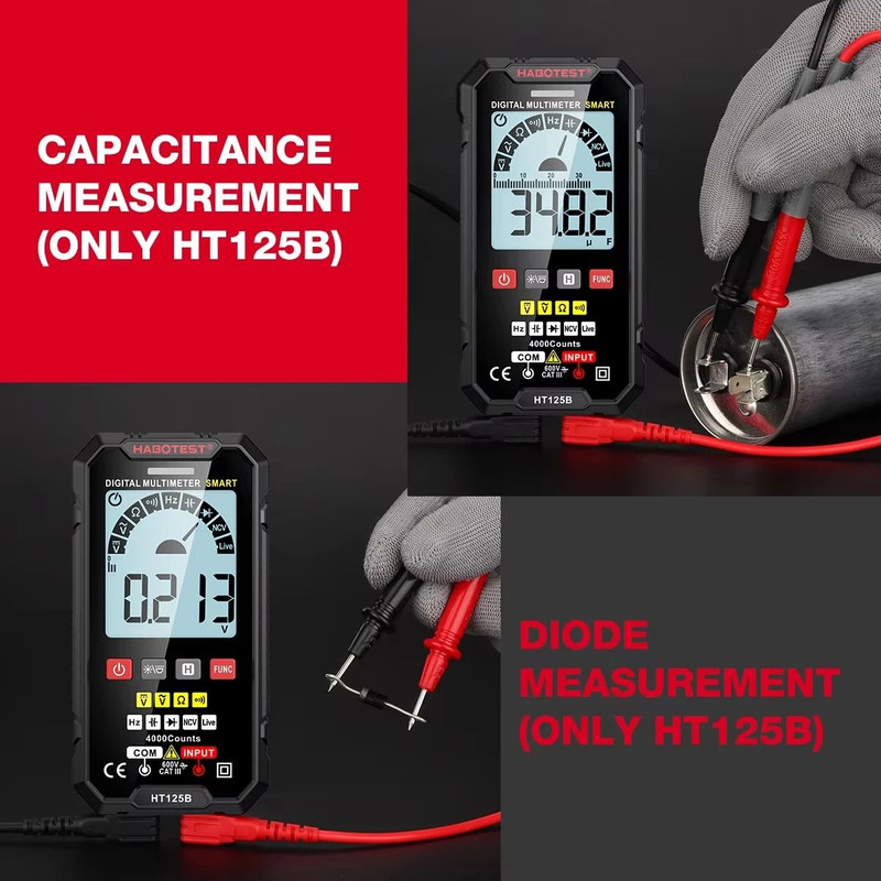 HABOTEST HT125 Smart Multimeter 600V AC DC True RMS Digital Tester 3