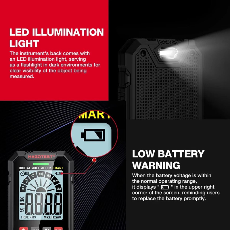 HABOTEST HT125 Smart Multimeter 600V AC DC True RMS Digital Tester 4