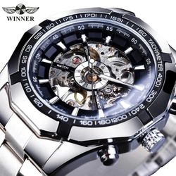 winner classic skeleton watch for men luminous mechanical timepiece