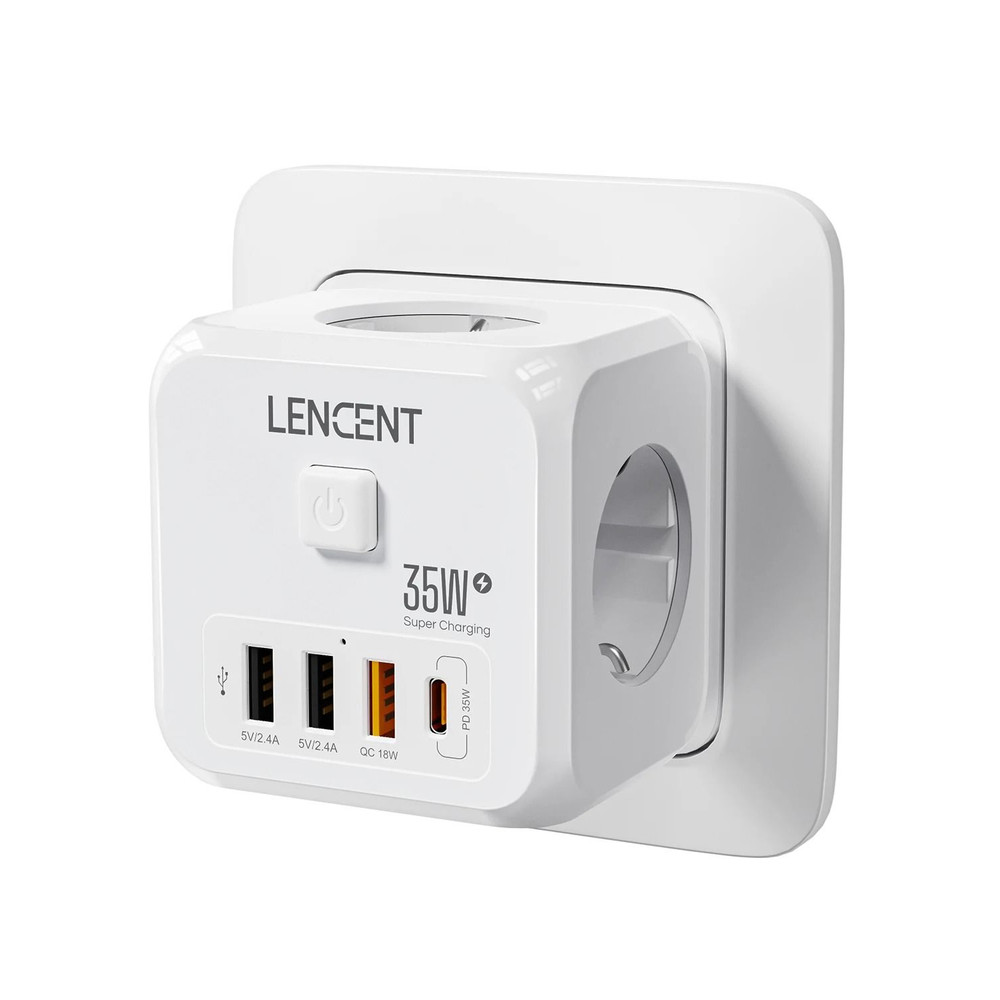 LENCENT EU Plug Power Strip With Three AC Outlets Three USB Ports And One USB C Adapter 13