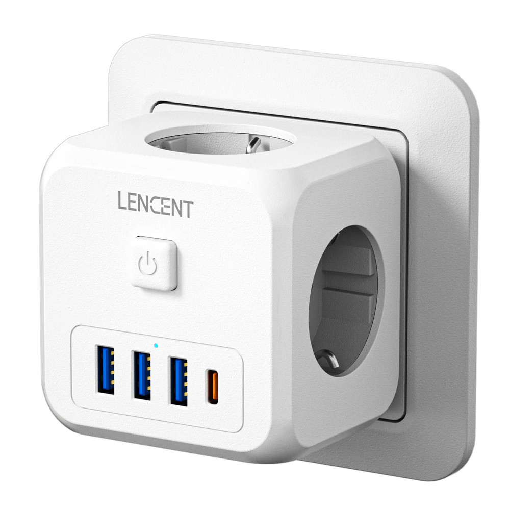 LENCENT EU Plug Power Strip With Three AC Outlets Three USB Ports And One USB C Adapter 6