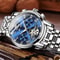 OLEVS Mens Automatic Mechanical Skeleton Business Watch Waterproof Stainless Steel Strap 2