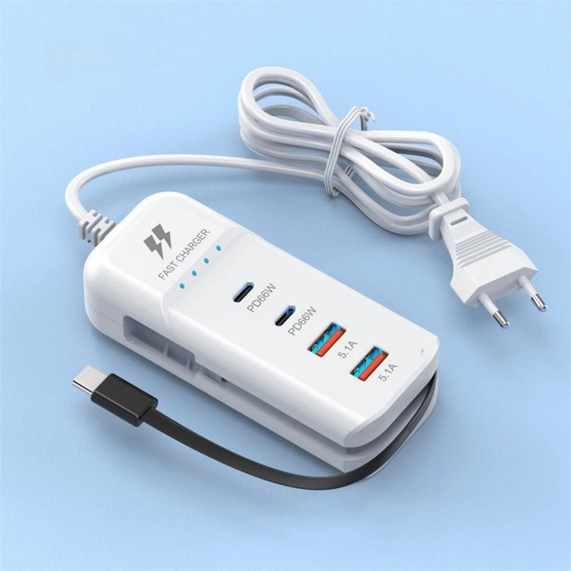 66W PD USB C Fast Charging Wall Charger With Four Port Hub And International Plug Options 0