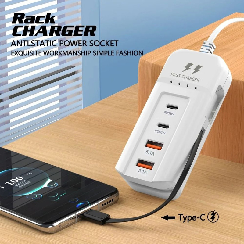 66W PD USB C Fast Charging Wall Charger With Four Port Hub And International Plug Options 1