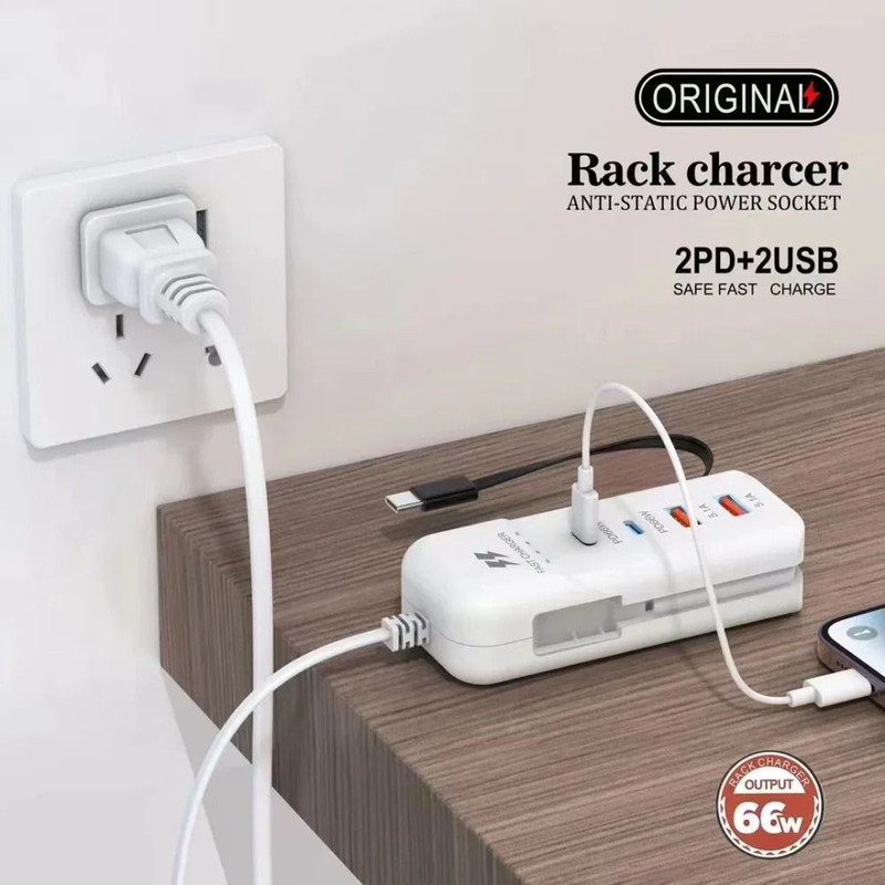 66W PD USB C Fast Charging Wall Charger With Four Port Hub And International Plug Options 3