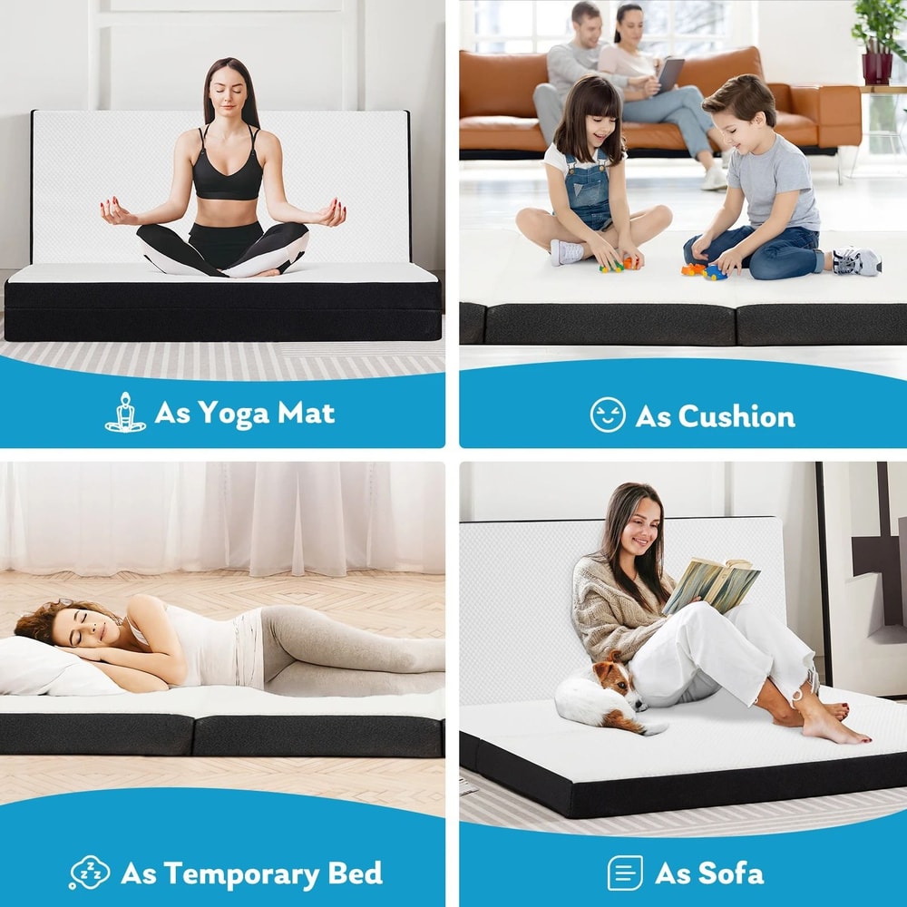 JHK Three Fold Portable Floor Bed Mattress Certified By CertiPUR US For Travel Camping Yoga 3