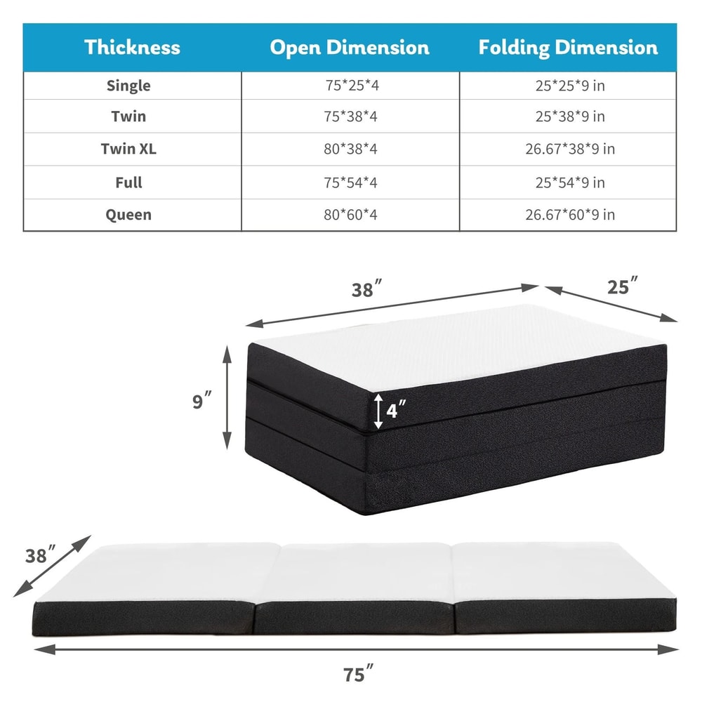 JHK Three Fold Portable Floor Bed Mattress Certified By CertiPUR US For Travel Camping Yoga 14