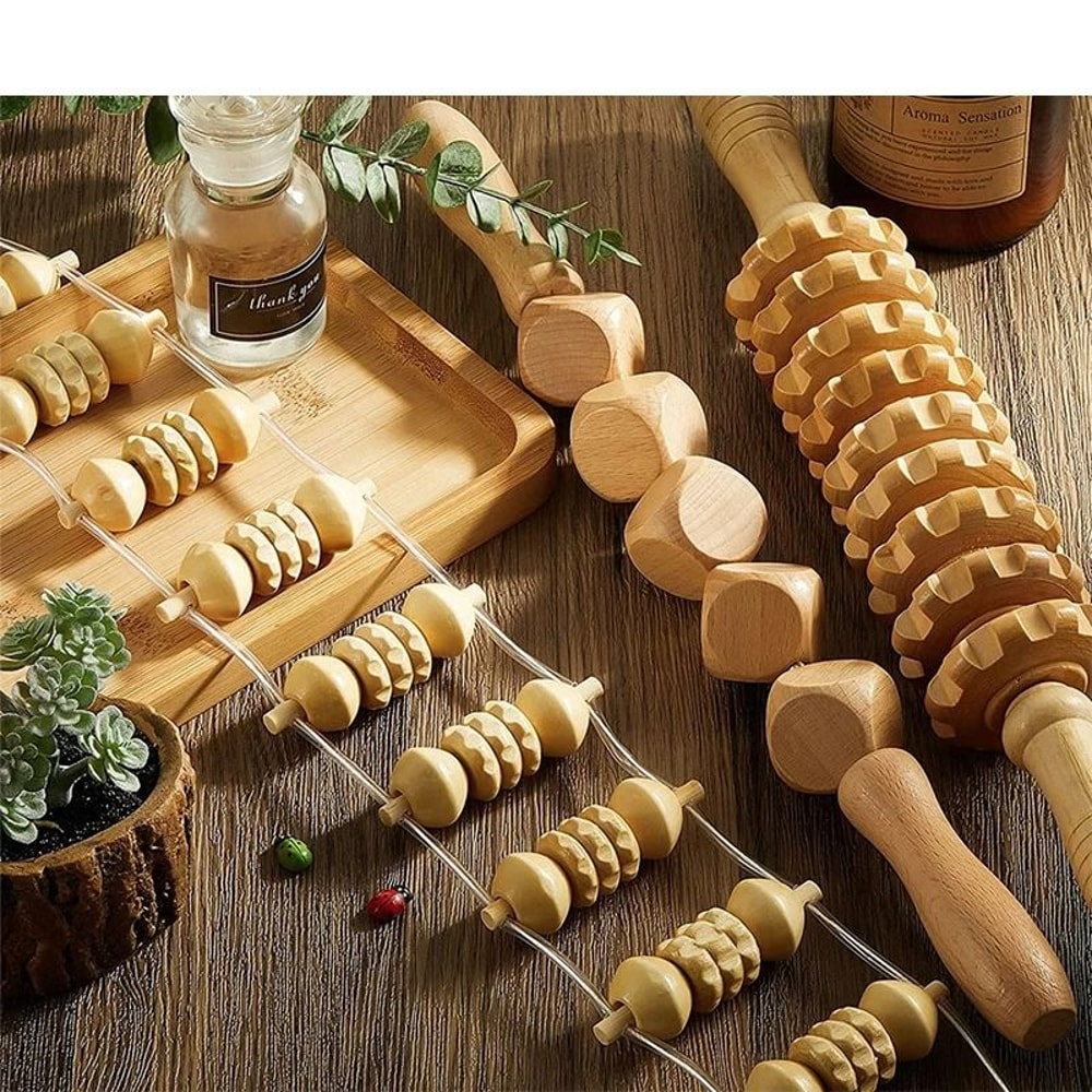 Wooden Back Massager Roller Rope For Body Pain Relief And Therapy 1