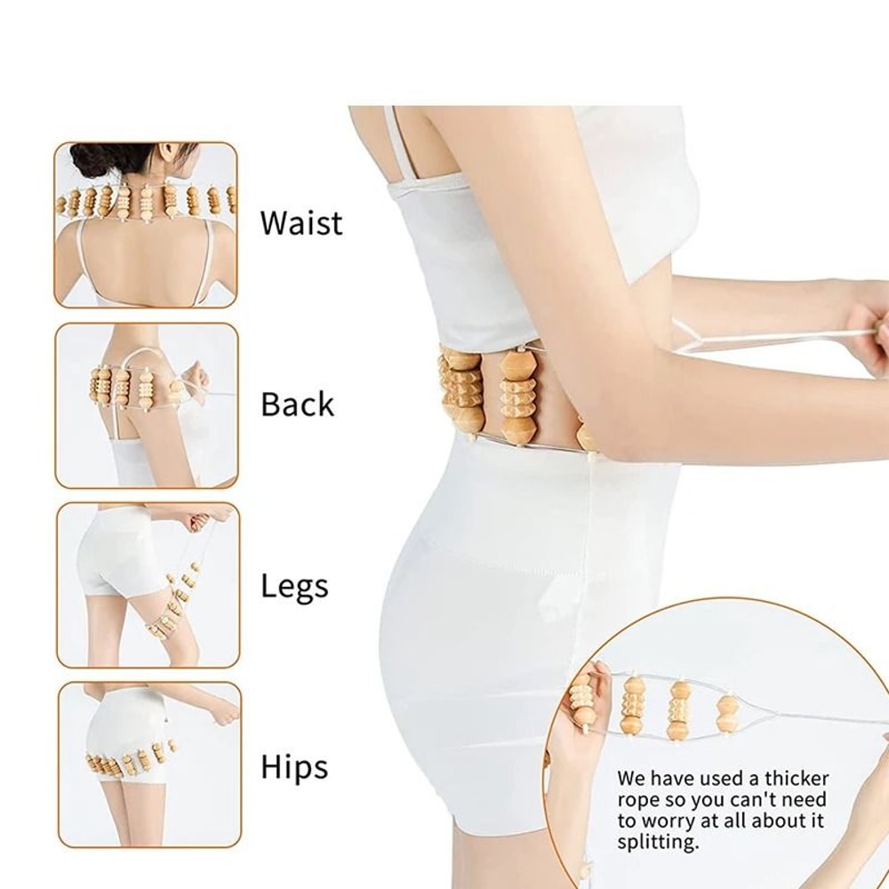 Wooden Back Massager Roller Rope For Body Pain Relief And Therapy 3